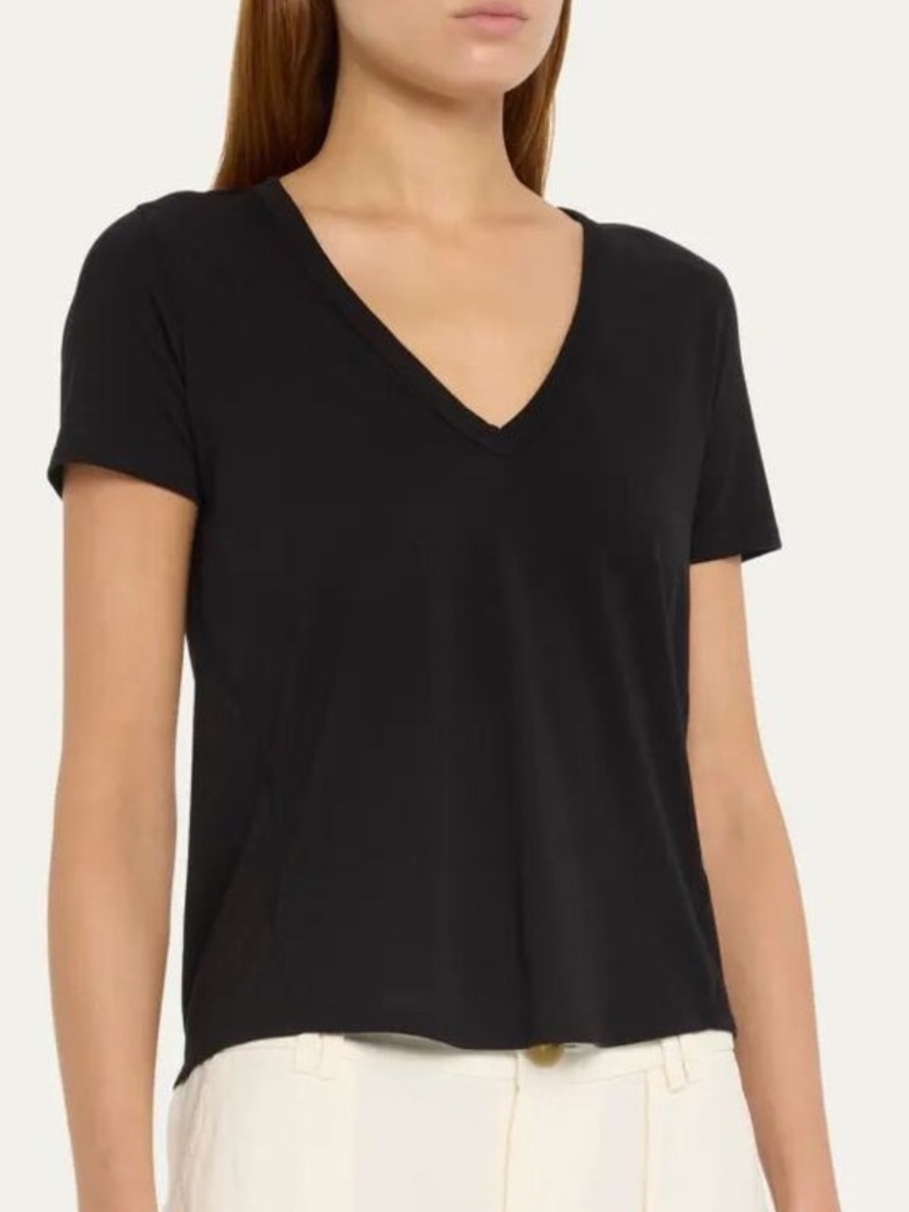 Veronica Beard Black Cindy V-Neck Tee Everyday Basics Luxury